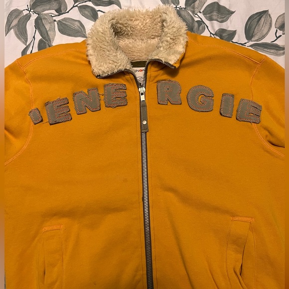 Designer ENERGIE Men's Diesel Big Stitched Logo Shearling Bomber Jacket XL RETRO - Picture 8 of 8